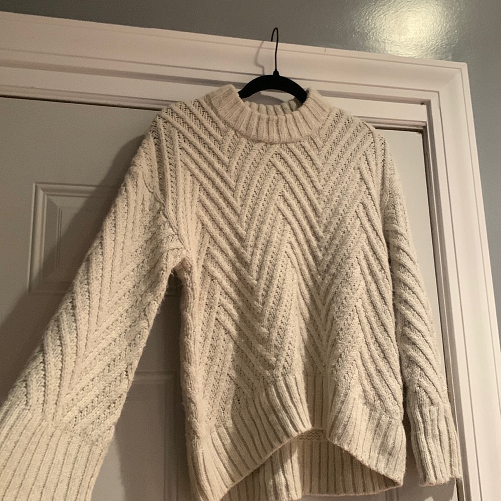 Womens Ivory Knit Bell Sleeve Sweater.